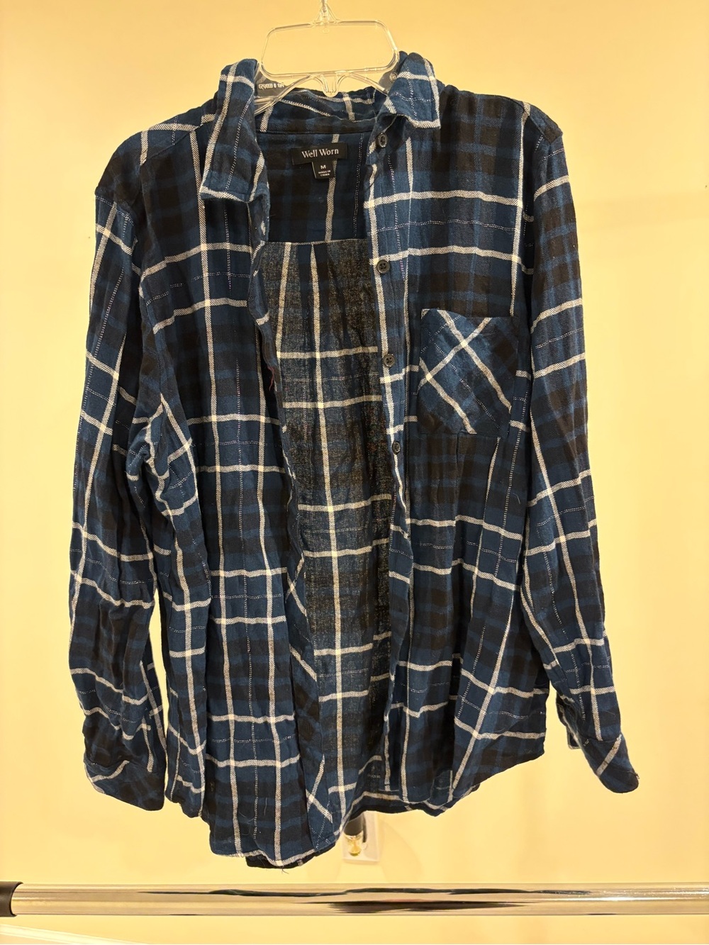 Well Worn Navy and Black Plaid Shirt